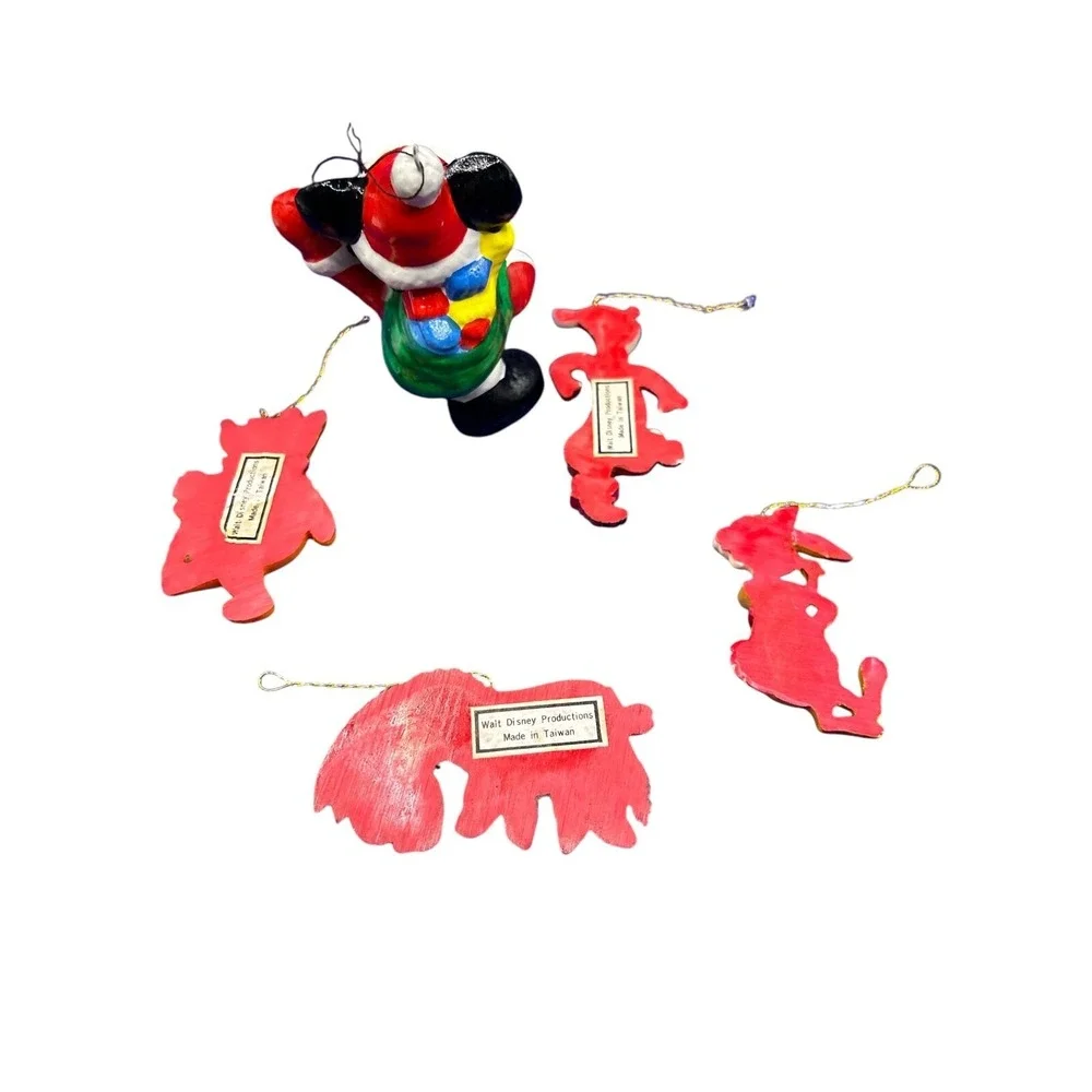 Vtg Disney Wooden Christmas‎ Ornaments Santa Mickey Pooh  3